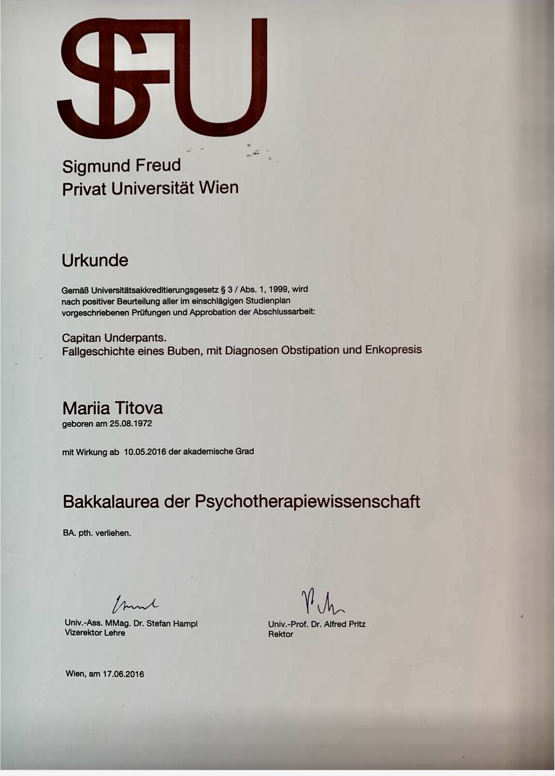 Бакалавр психотерапии